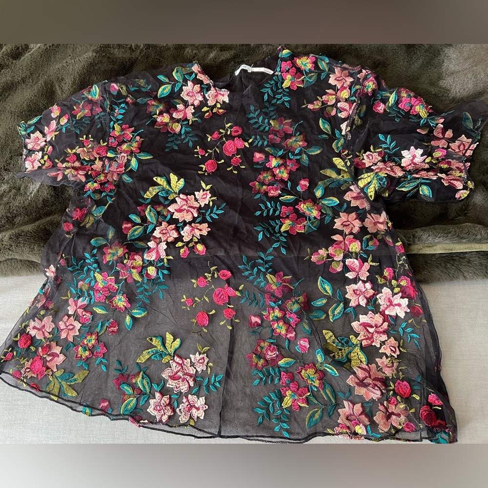 Urban Outfitters sheer floral embroidered blouse